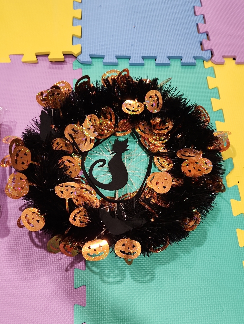 Halloween Black and Orange Cat Wreath  & Garland- Festive Home Holiday Decor